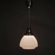 Pair of 1930s Czech Art Deco Opaline Glass and Chrome Pendant Lights