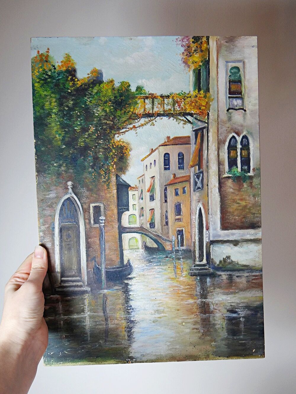 Venetian tableau oil on panel vintage/old canal and façades