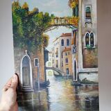 Venetian tableau oil on panel vintage/old canal and façades