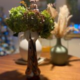 Vintage murano glass vase orange, white brown attributed to carlo moretti