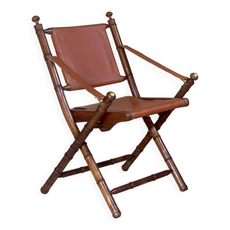 Colonial safari folding armchair in vintage leather