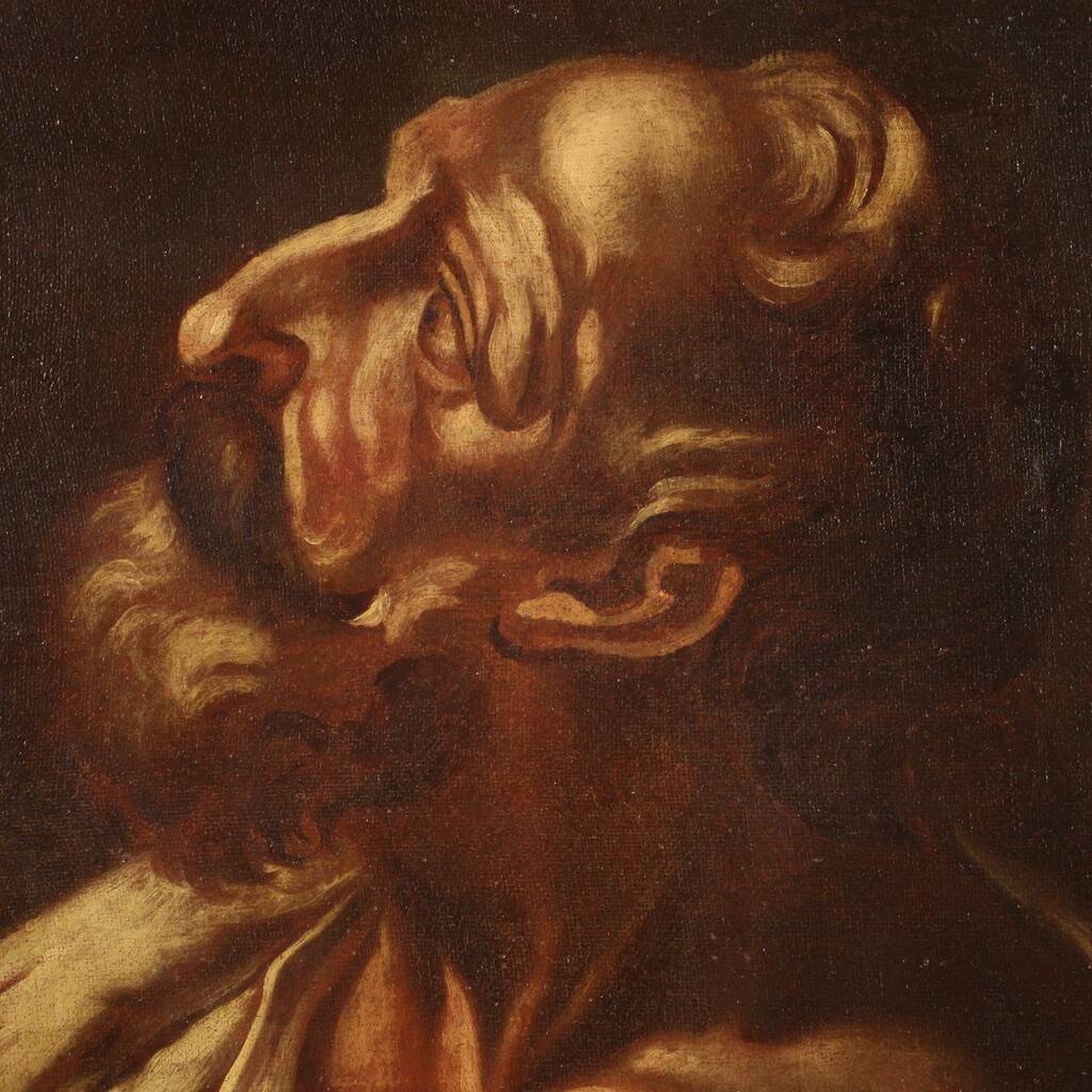 Peinture religieuse à l'huile sur toile de Saint Barthélemy du XVIIe siècle