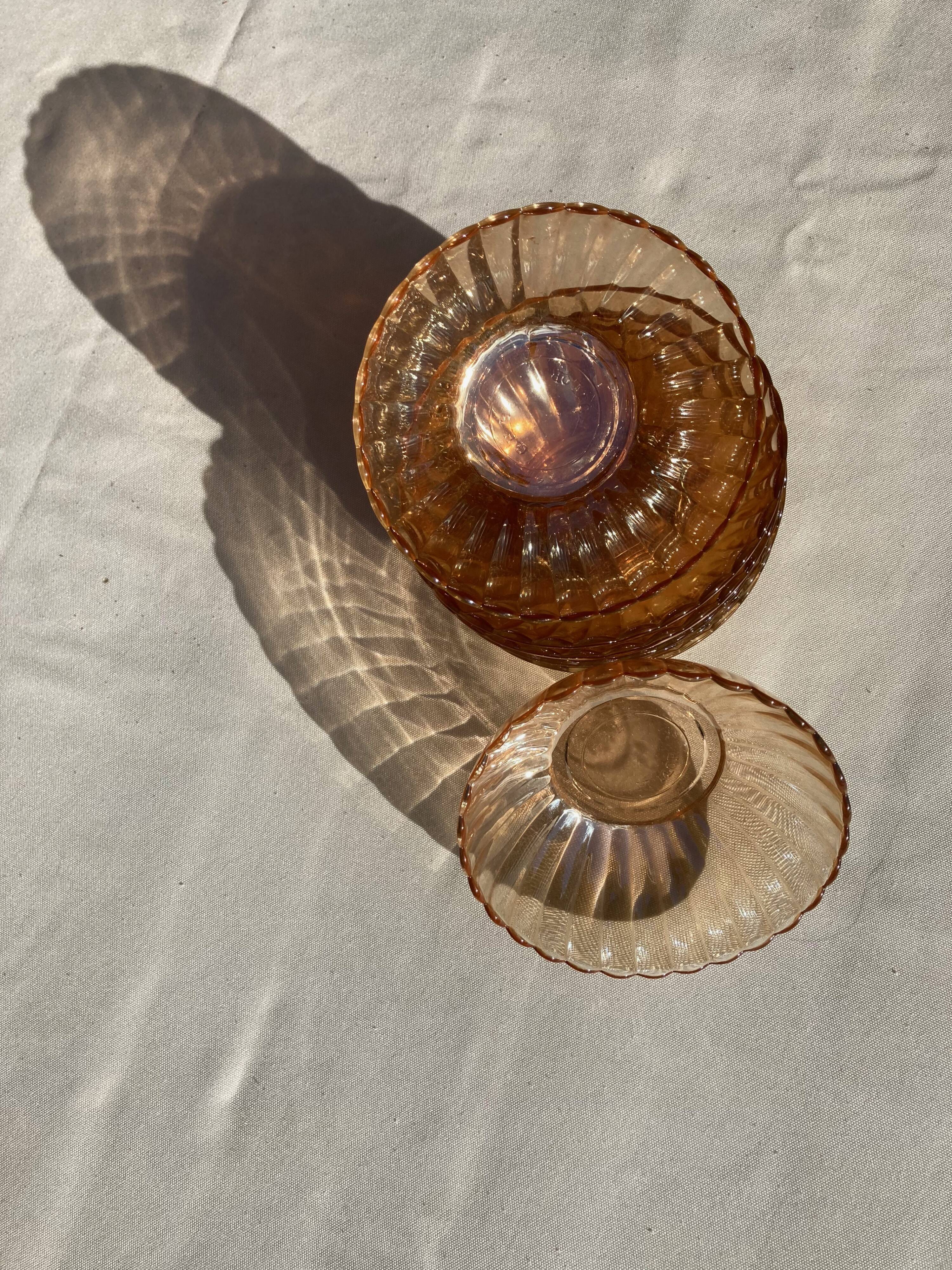 8 orange iridescent glass cups