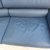 3-seater non-convertible sofa upholstered in navy blue leather – Very good condition