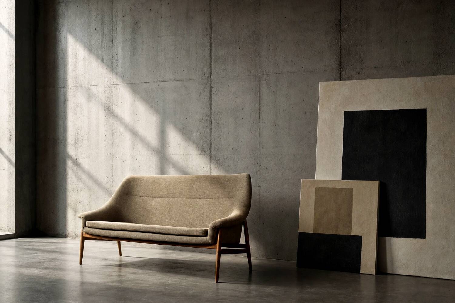 Mid-Century Scandinavian Modern 2Seater Brown Fabric Grace Sofa  from Ikea