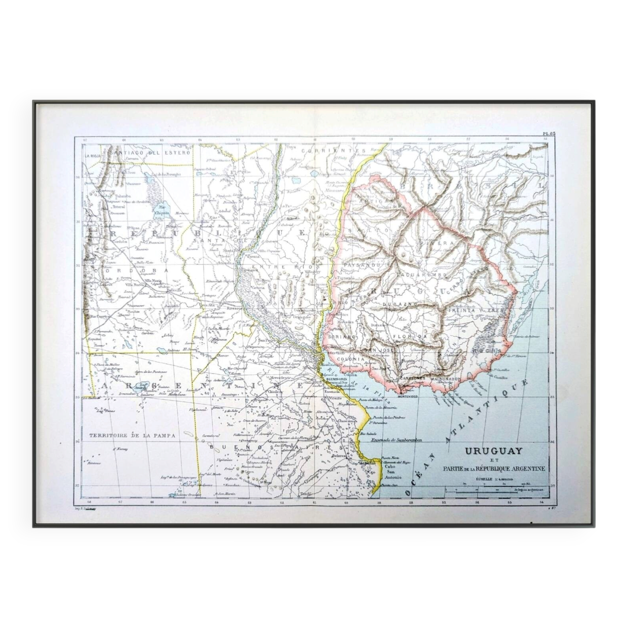 Uruguay, period map, 1887, Authentic.