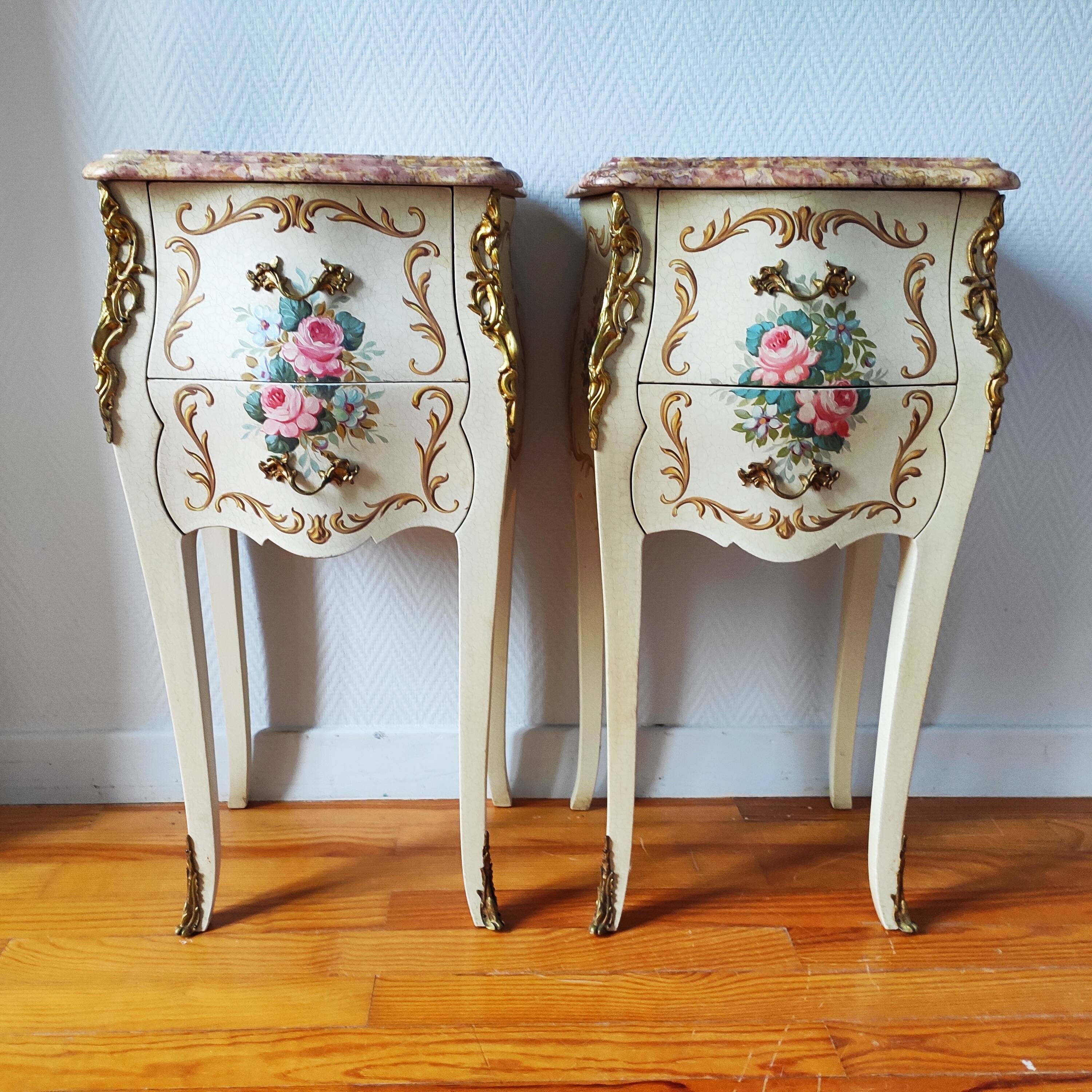 Pair of painted Louis XV style bedside tables