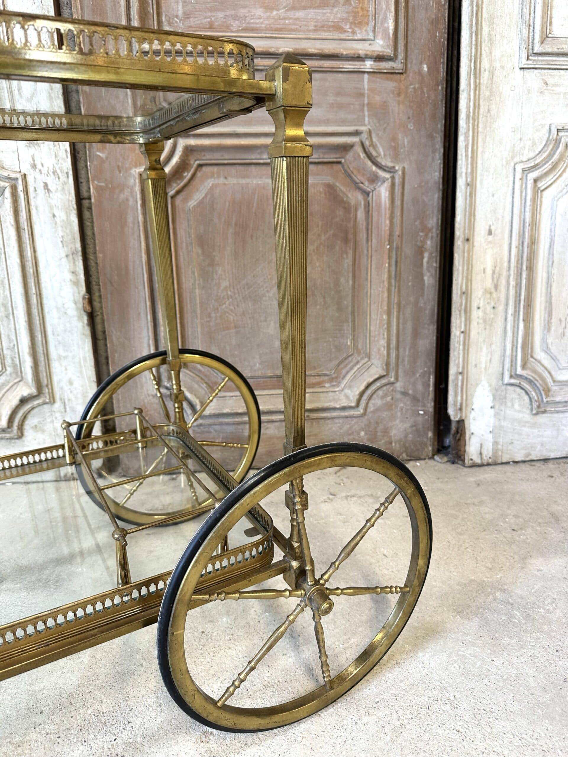 Rolling bar cart in brass and bronze circa 1960