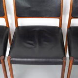 Set of 6 wooden Dining Chairs with black Leather, 1960