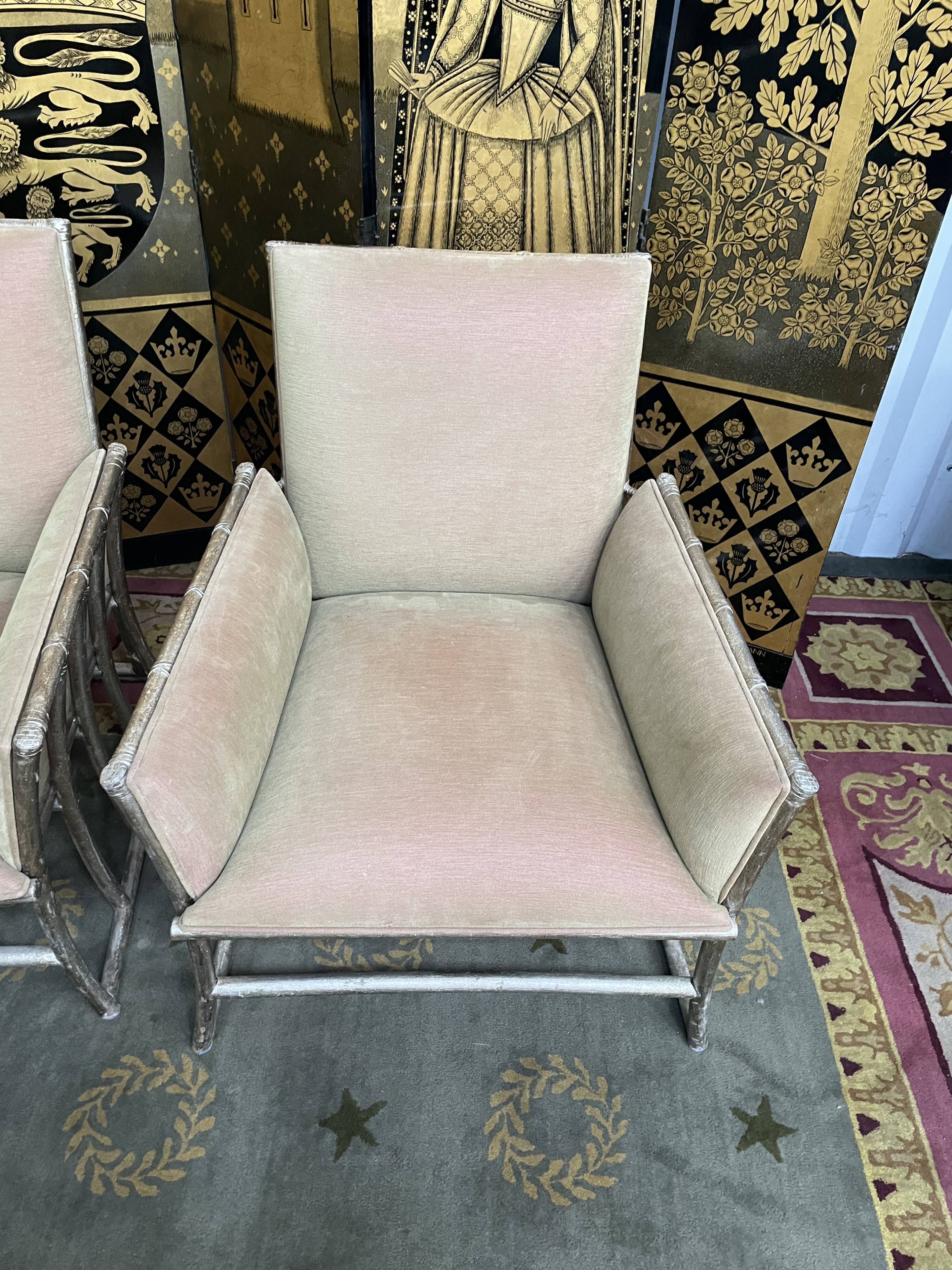Suite of 6 shepherdess armchairs bamboo and beige velvet