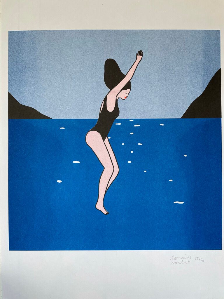 Risography illustration "Jump to the sea"