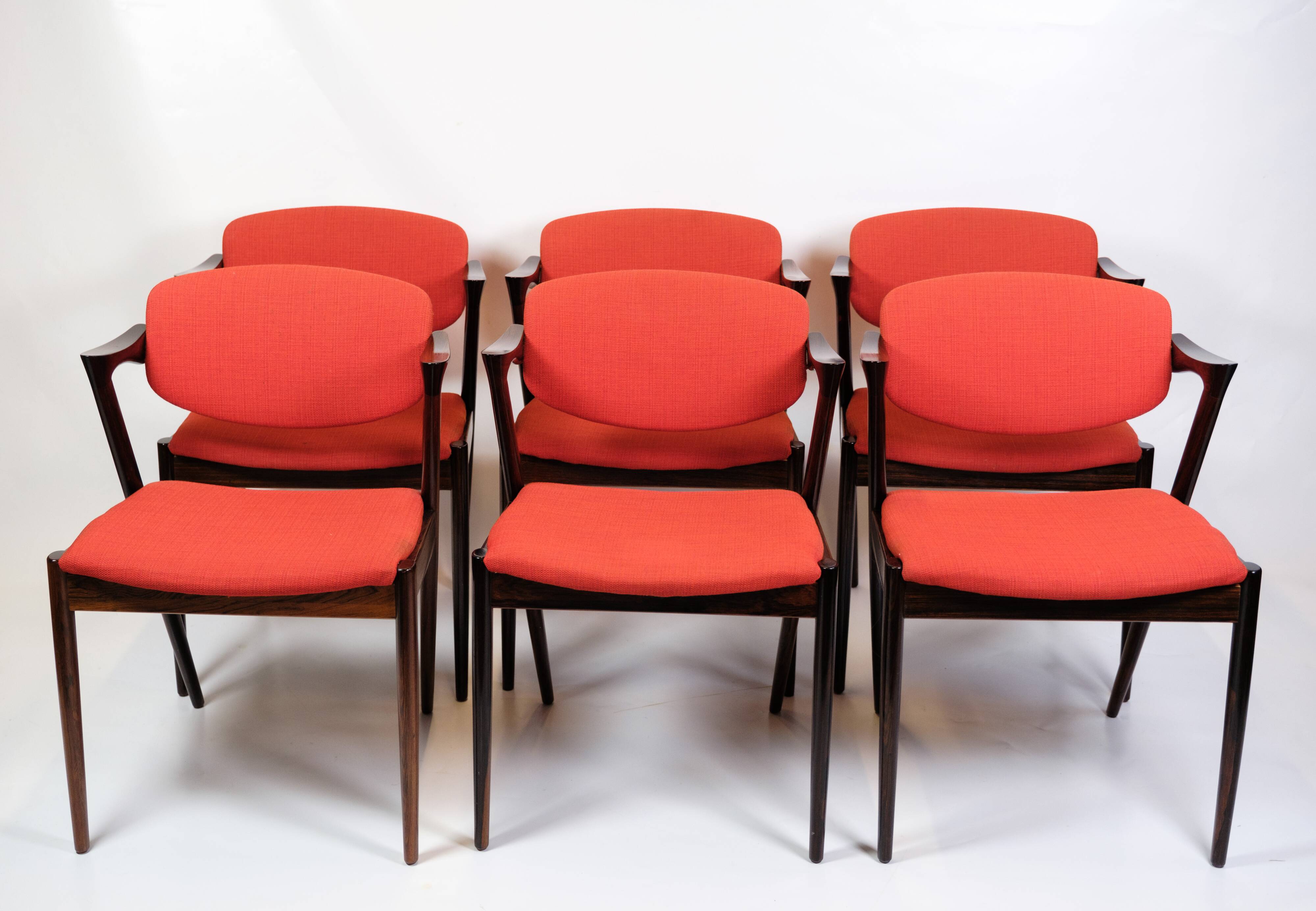 Set Of 6 Dining Chairs Model 42 Made In Rosewood By Kai Kristiansen From 1960s