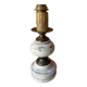Round lamp base in white patina wood and brass
