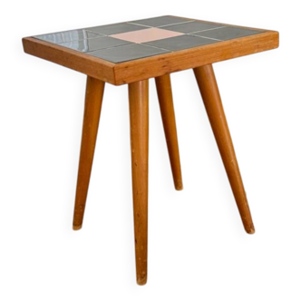 Table d'appoint vintage en mosaïque de bois et de céramique, années 1950
