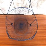 Old foldable blue metal basket, vintage handles