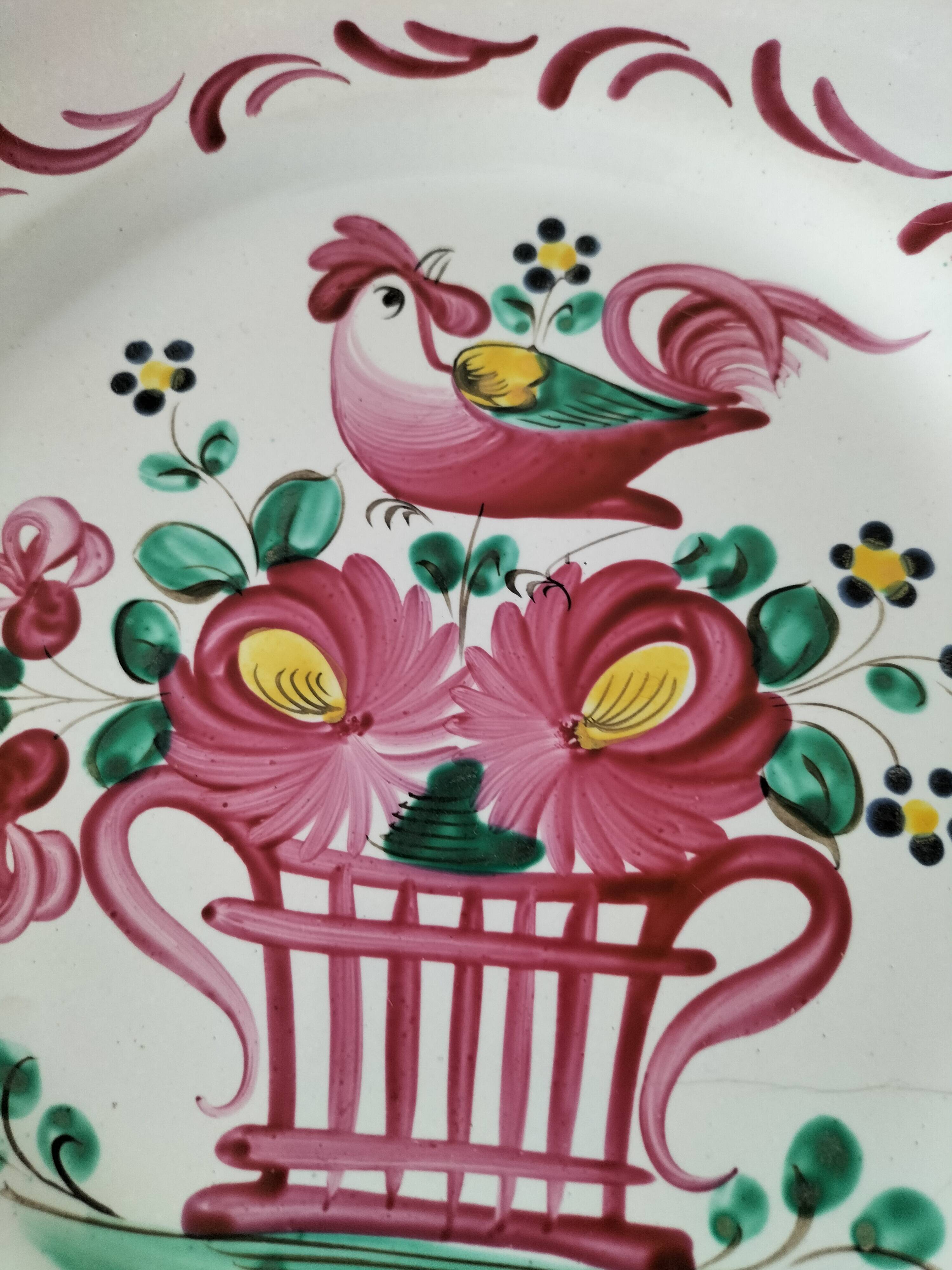 Saint-Clément & K&G plate – rooster on basket decoration, circa 1920