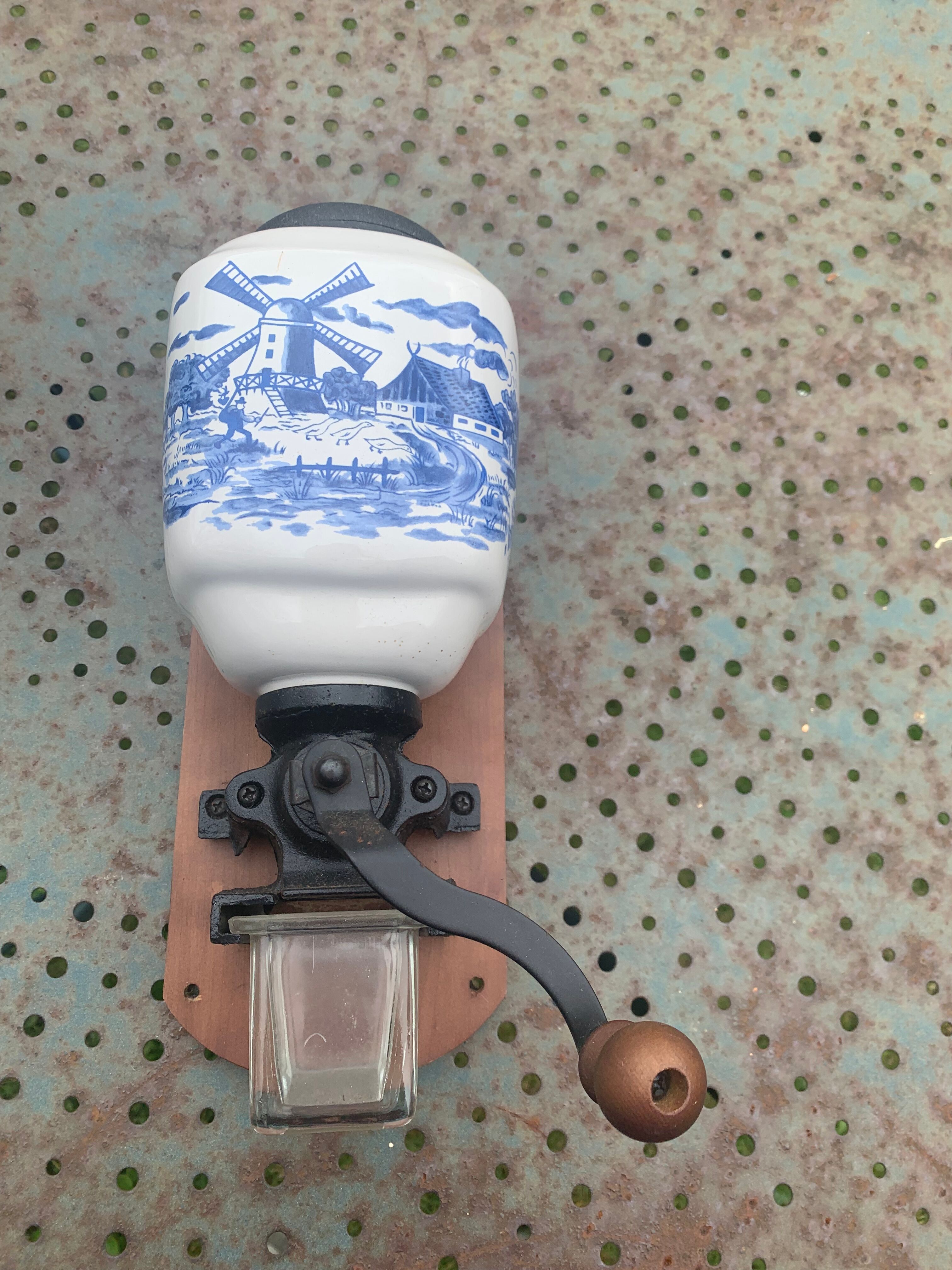 Wall-mounted coffee grinder complete vintage delft style mill décor