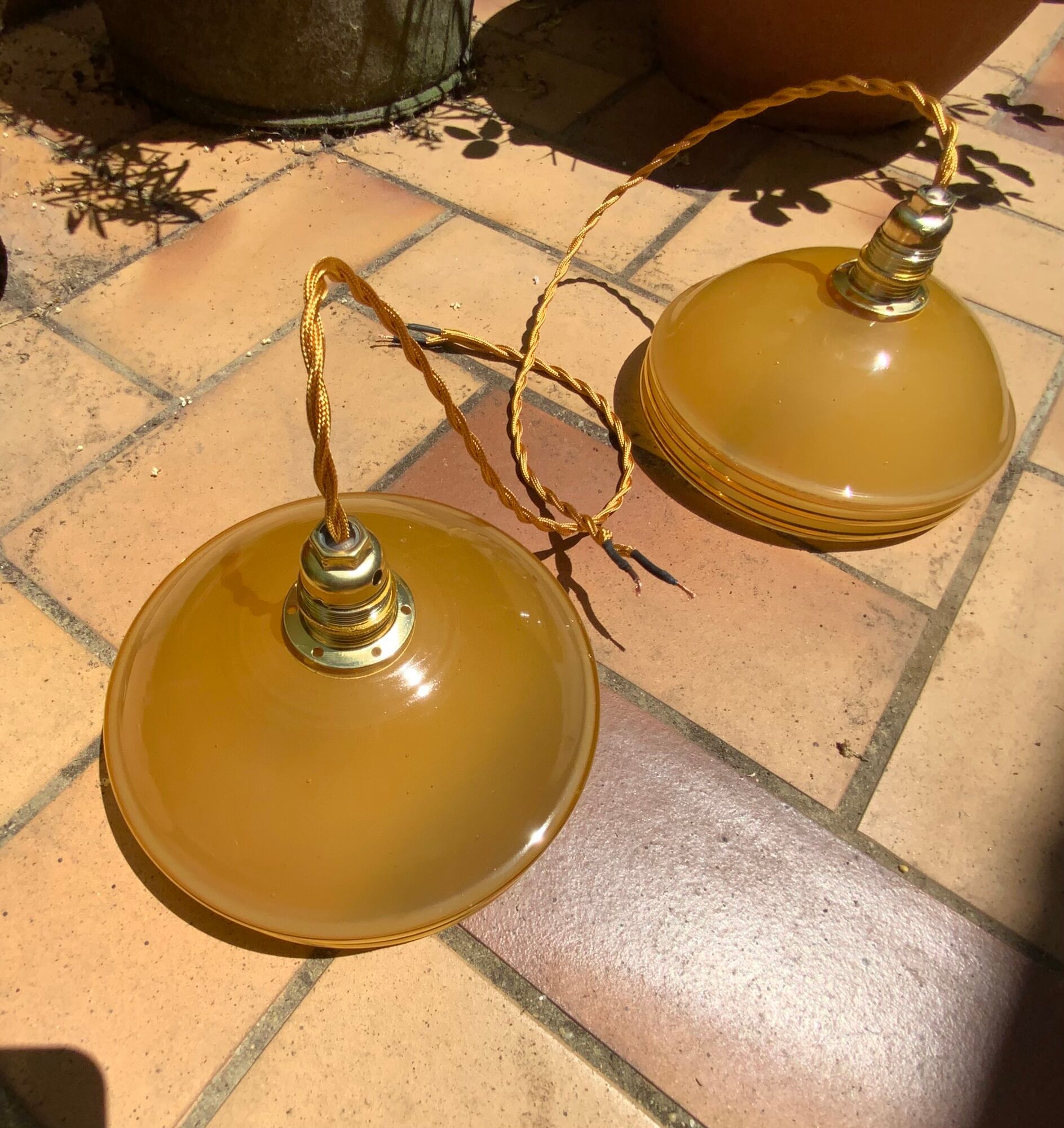 Suspension duo frosted glass orange and golden electricity new