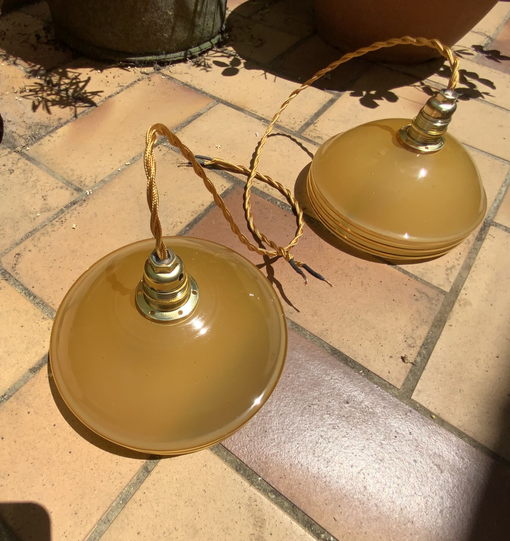 Suspension duo frosted glass orange and golden electricity new