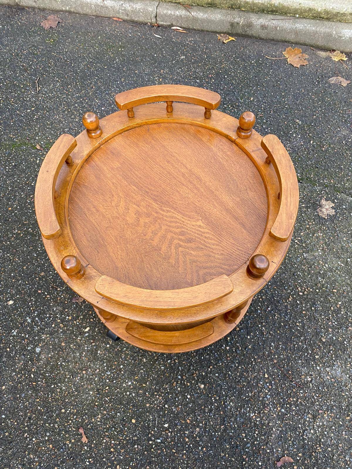 Desserte vintage rond en bois massif chariot à bar