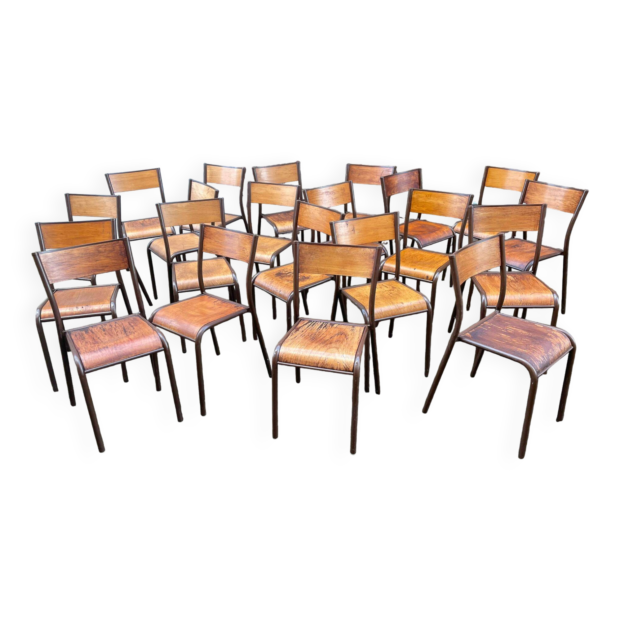 20 vintage school chairs in metal and wood design Mid-century vintage 1960 french Mullca