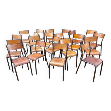 20 chaises d'école vintage en métal et bois design Mid-century vintage 1960 french Mullca