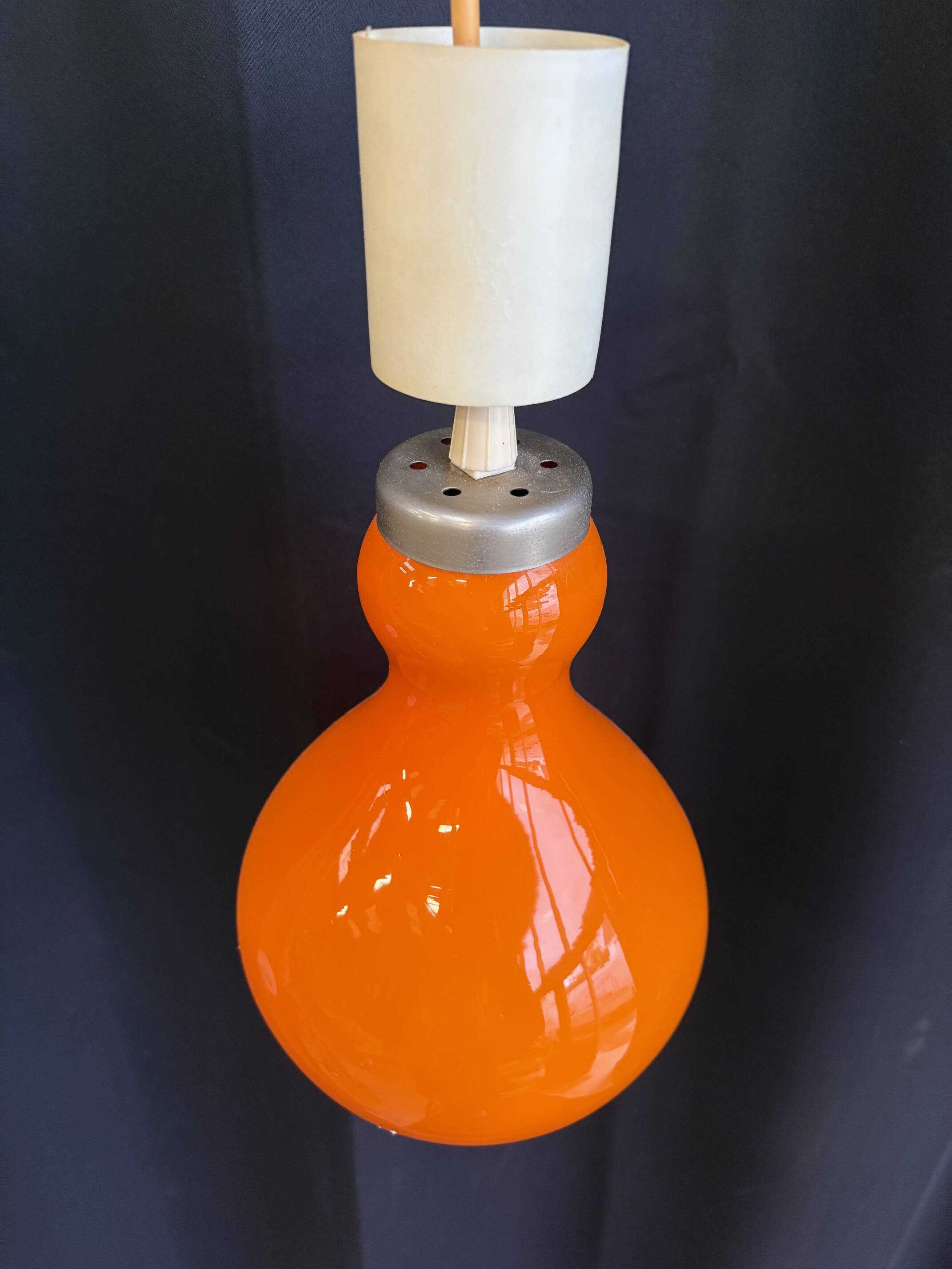 Vintage suspension in orange opaline – retro 70s design chandelier.