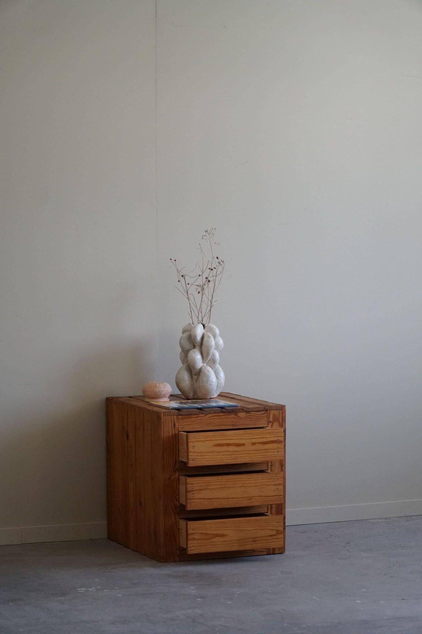 Free-standing primitive pine commode, mid-century Swedish, 1950s.