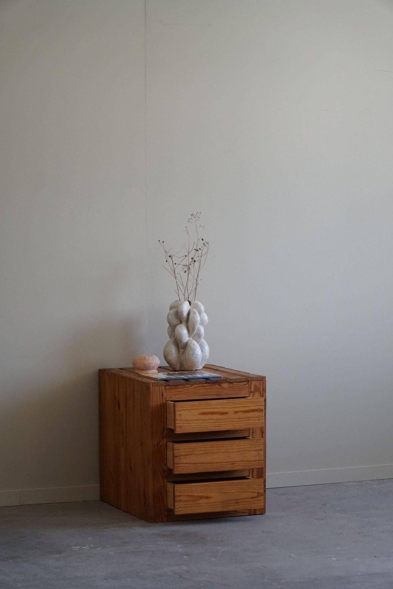 Free-standing primitive pine commode, mid-century Swedish, 1950s.