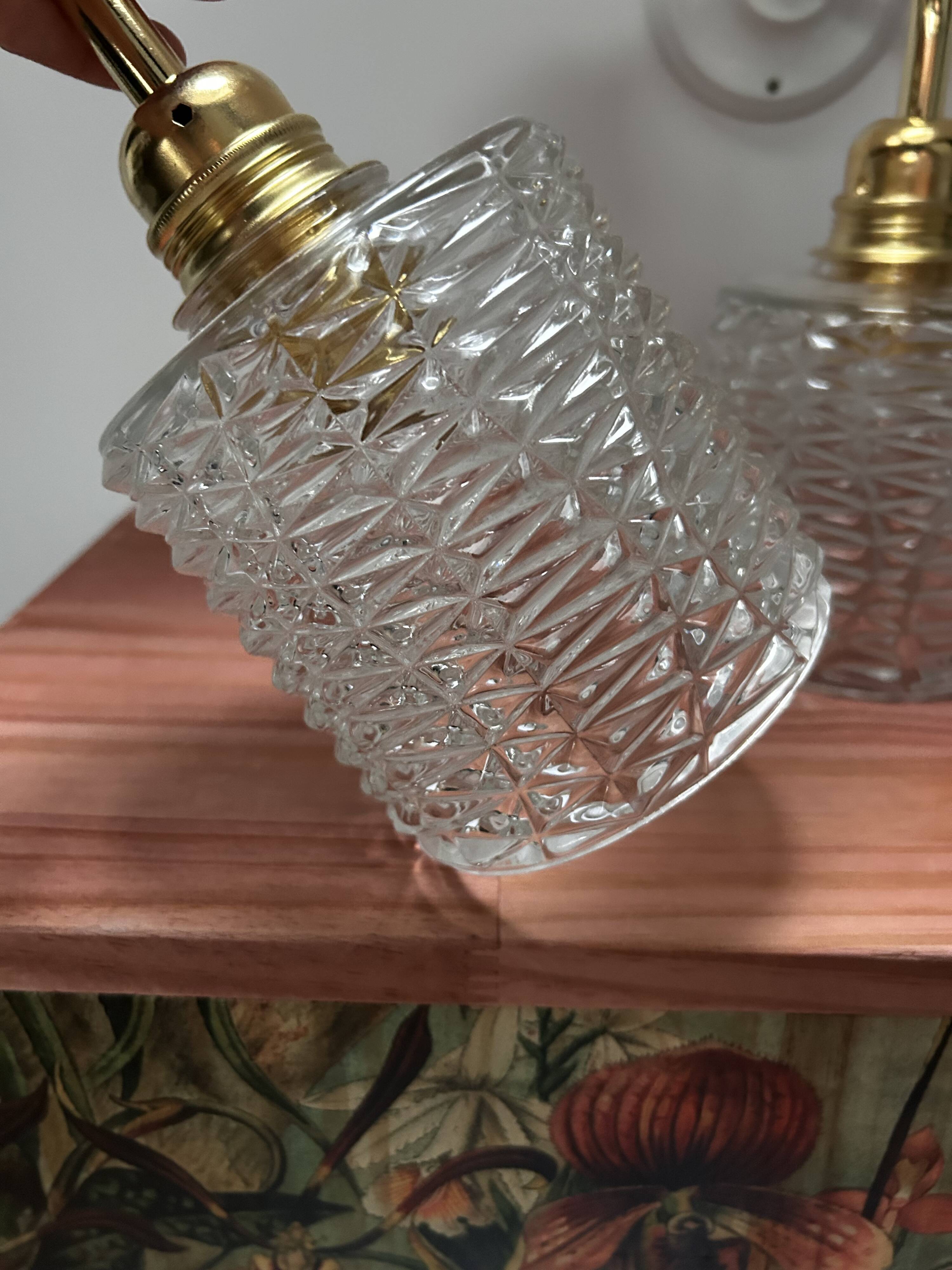 Pair of seventies glass globe wall lights