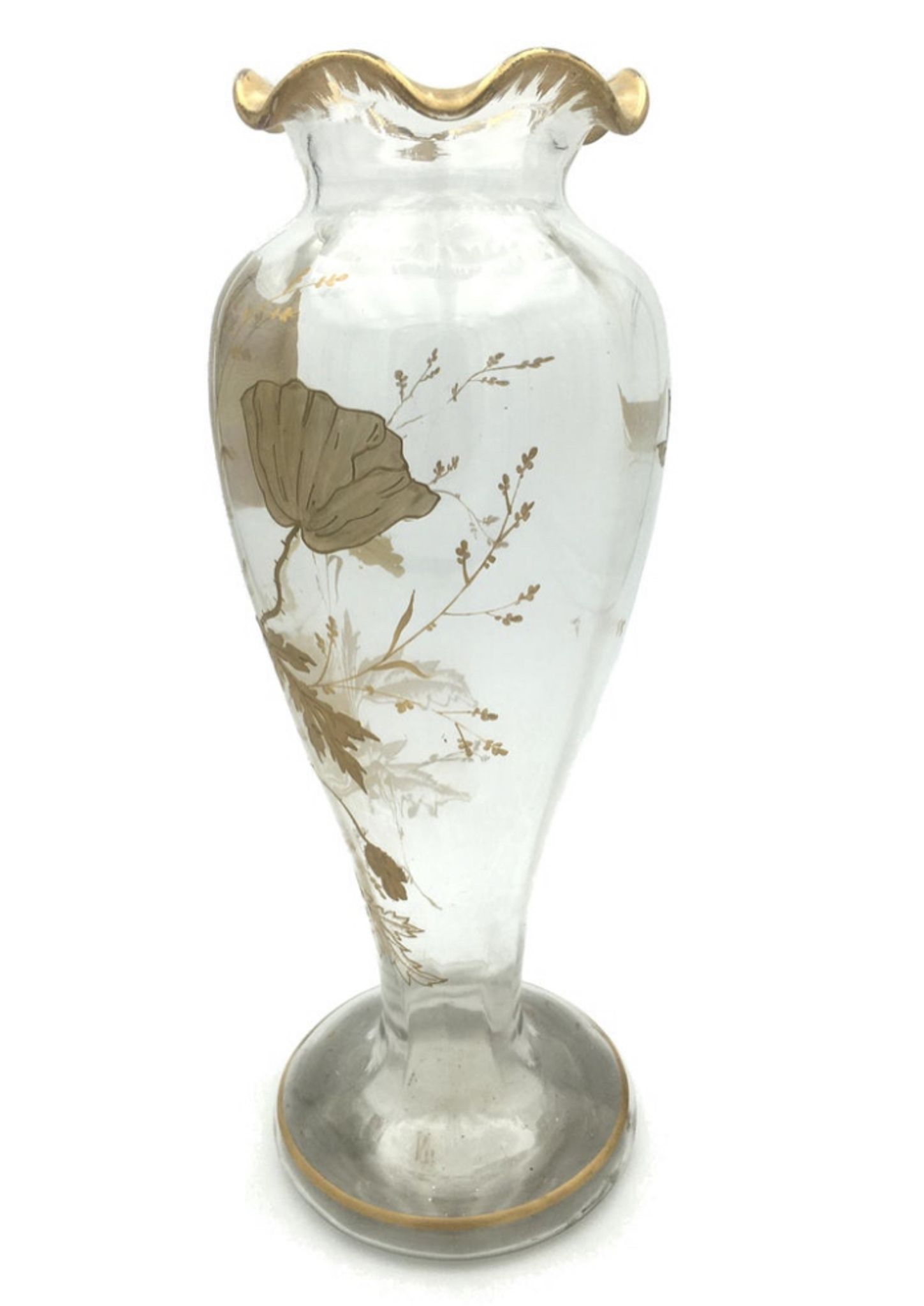 Art Nouveau vase with Painted decoration of Poppies and Butterfly 1900