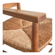 Set of 2 oak and wicker armchairs, mid-20th century.