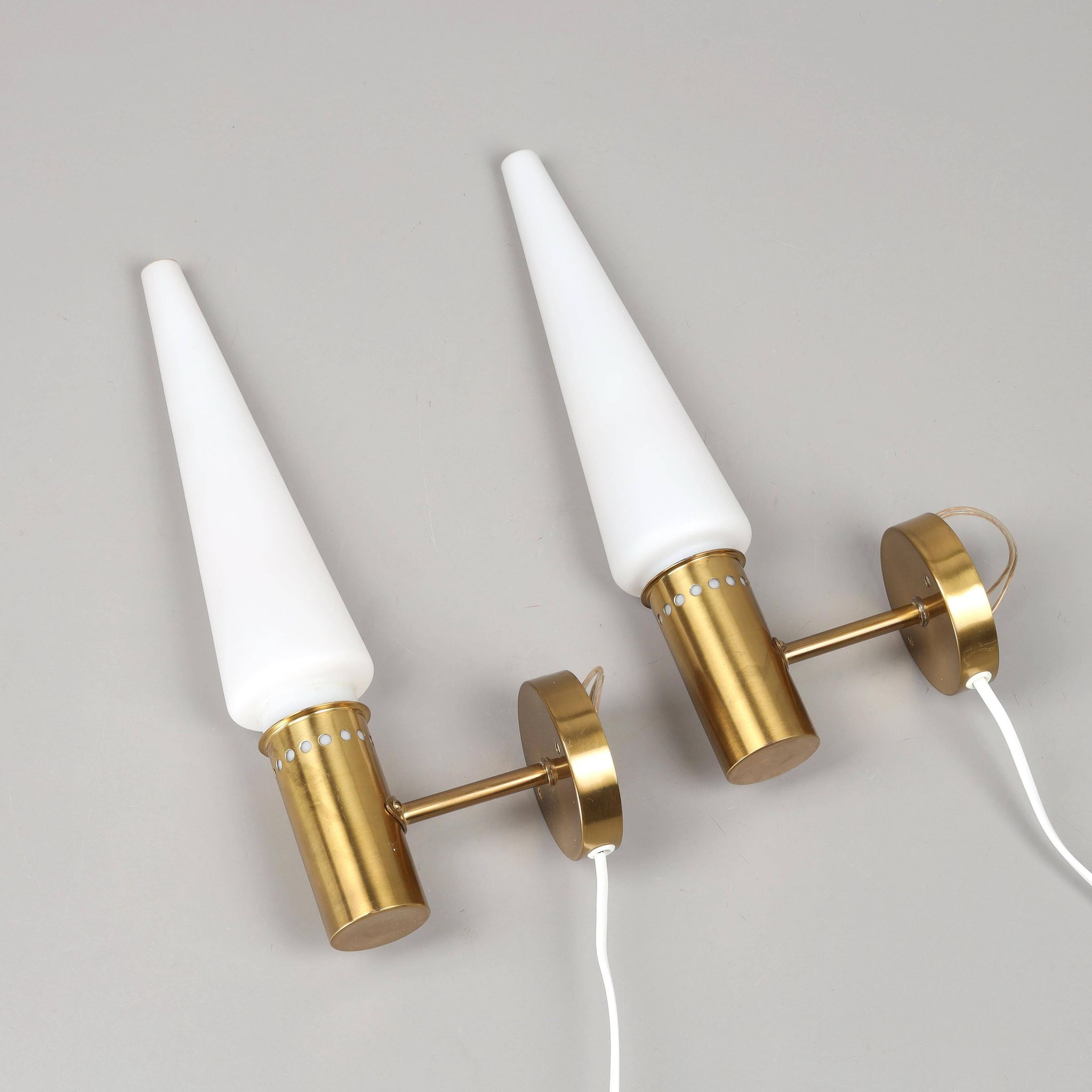Pair of wall sconces lS-1987 in brass and opal glass Hans Agne Jakobson Sweden 1960