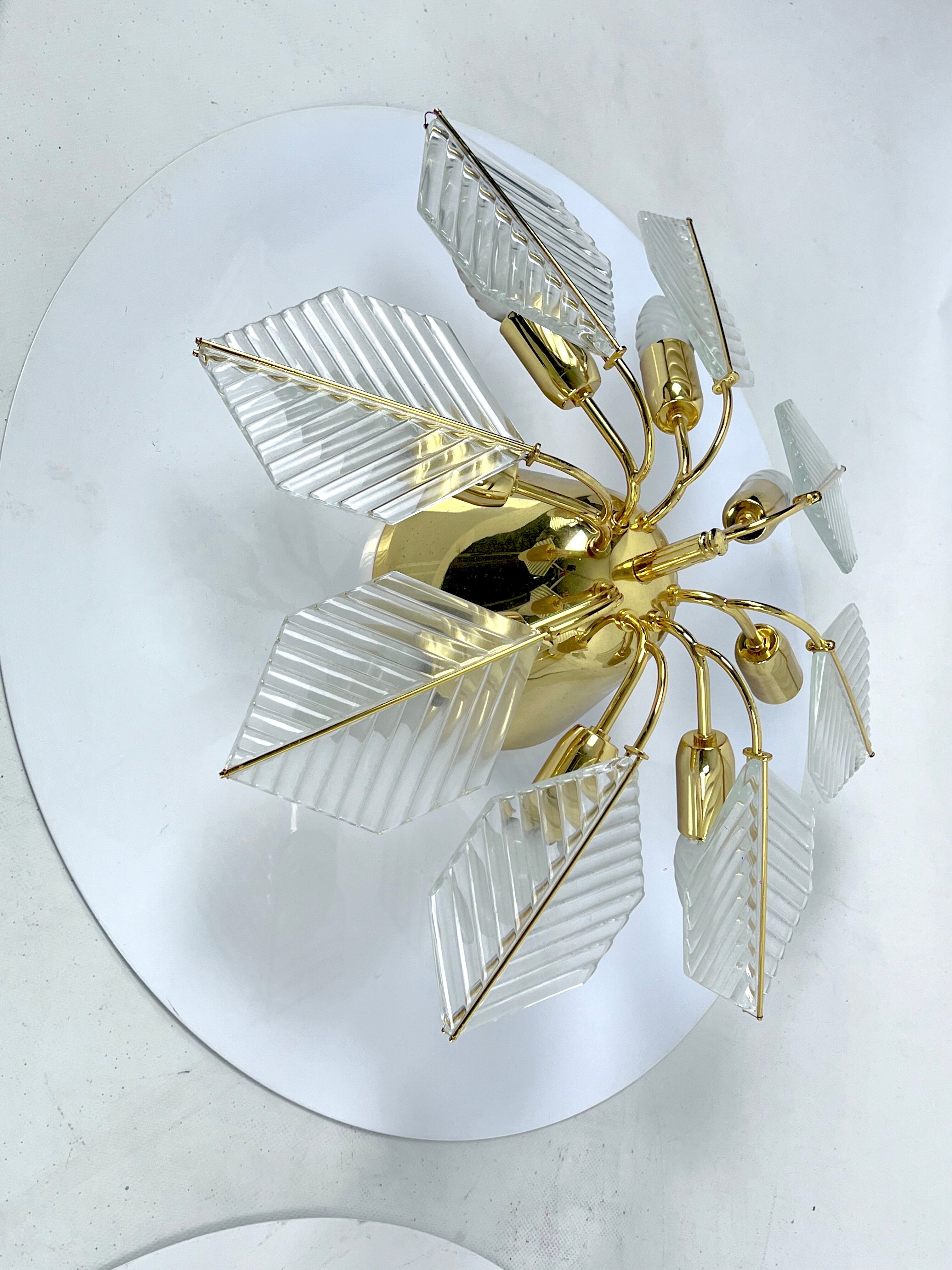 Italian Modern pair of brass ceiling lamps by Zero Quattro. 1970s