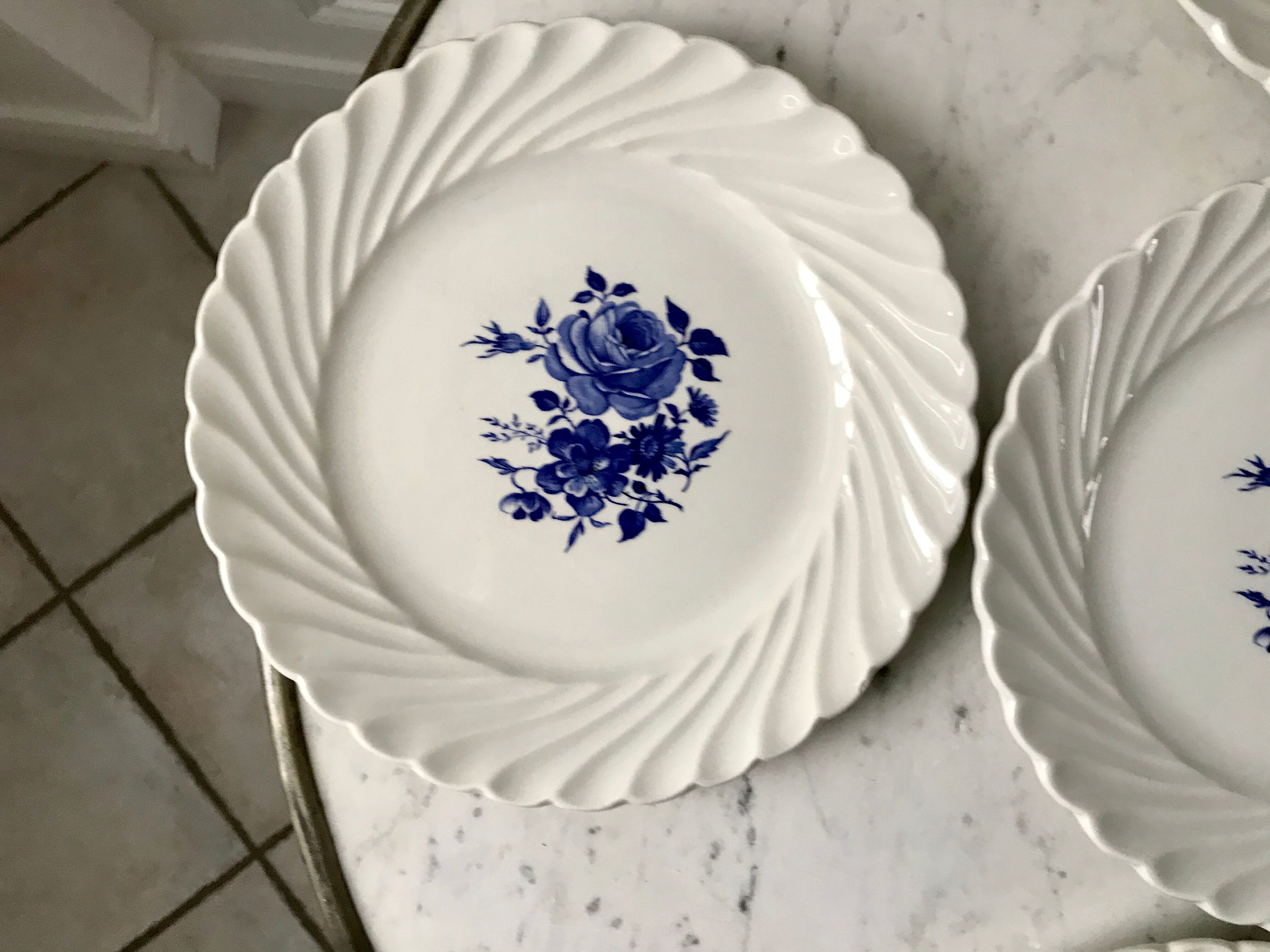 set of 5 F&G Lunéville flower dessert plates 60s