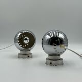 Reggiani Eyeball 60s Lamp Set - chromed globe wall lamps - space age desk lamps