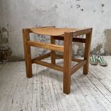 Solid elm and leather stool Maison Regain