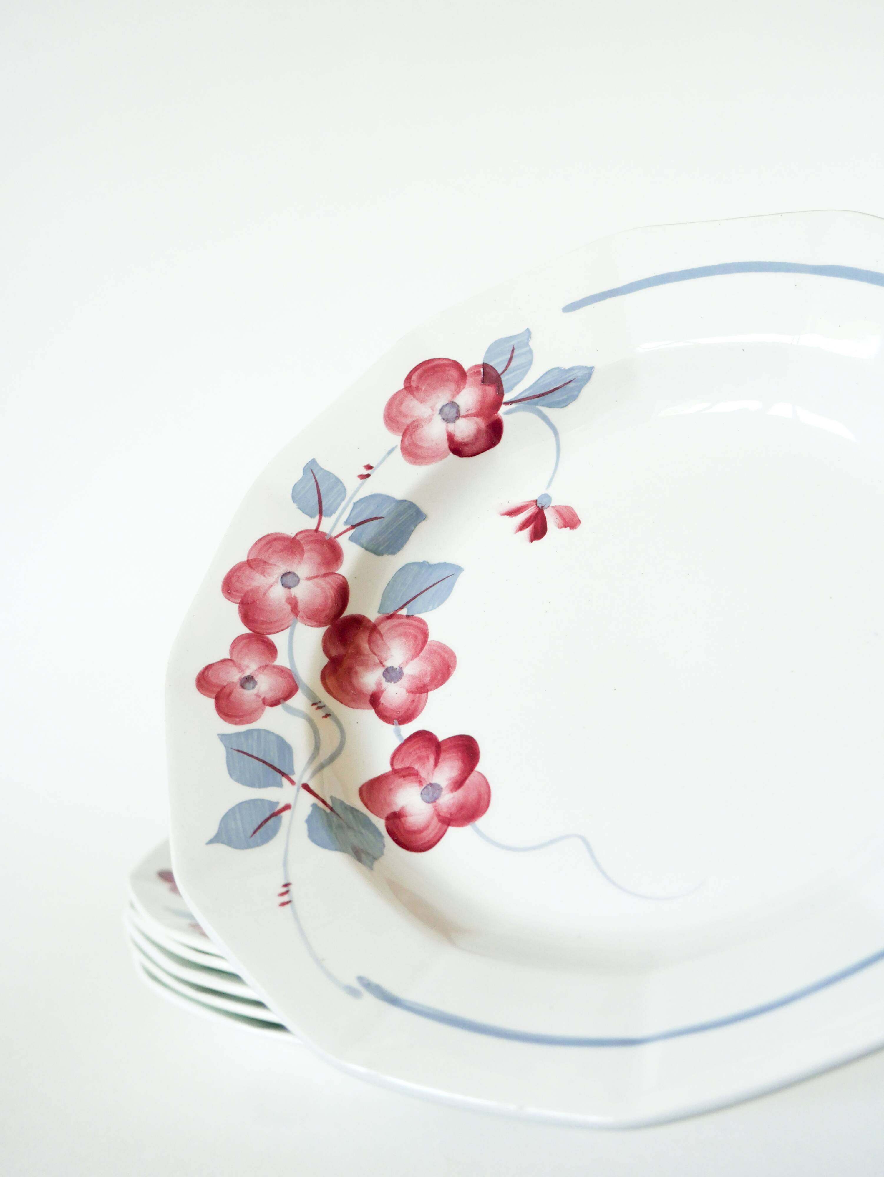 Set of 6 St-Amand soup plates, Spring pattern, 1950