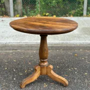 Table ronde Louis Philippe pied central tripode noyer massif XIXe 80x77cm