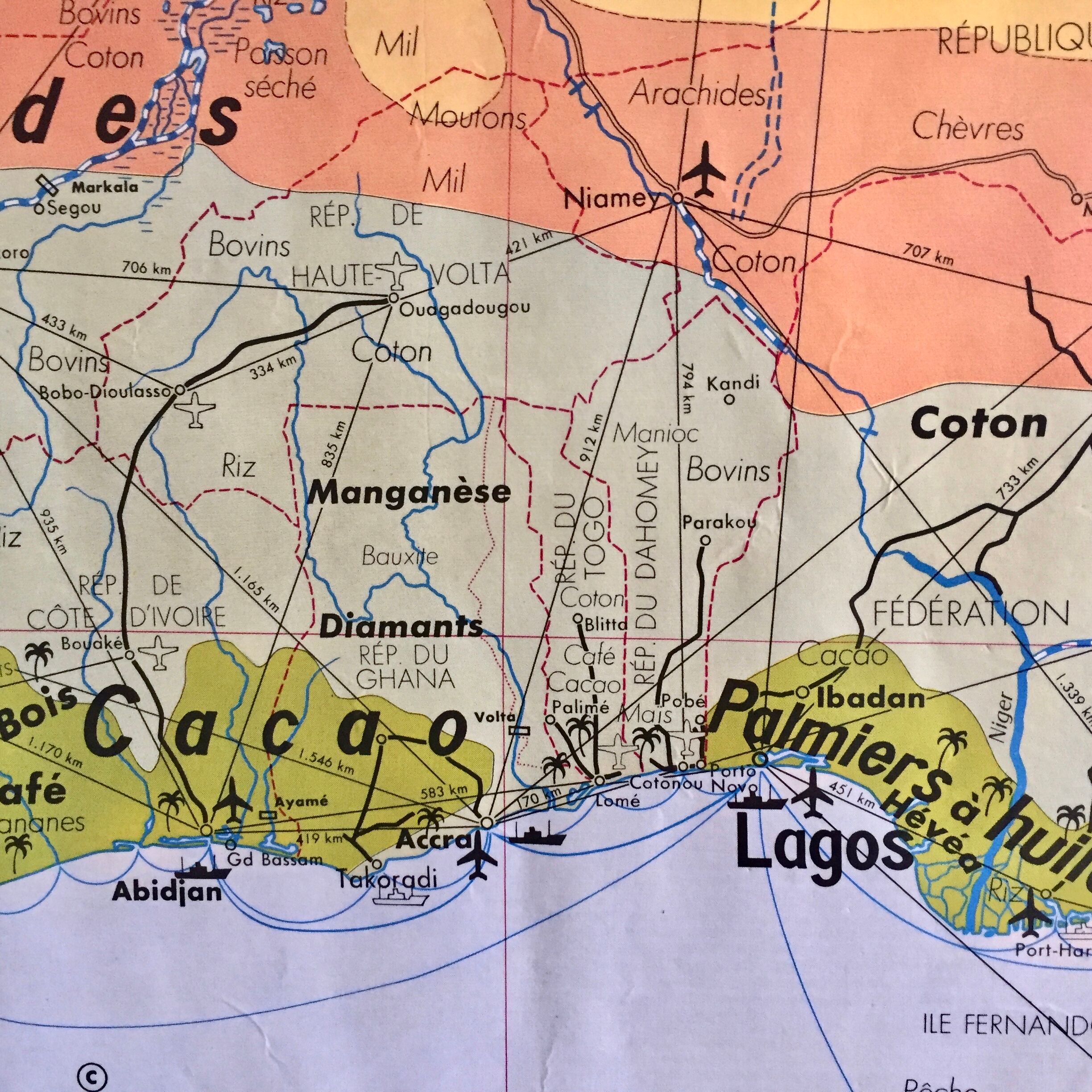 Black African political and economic 1962 school map