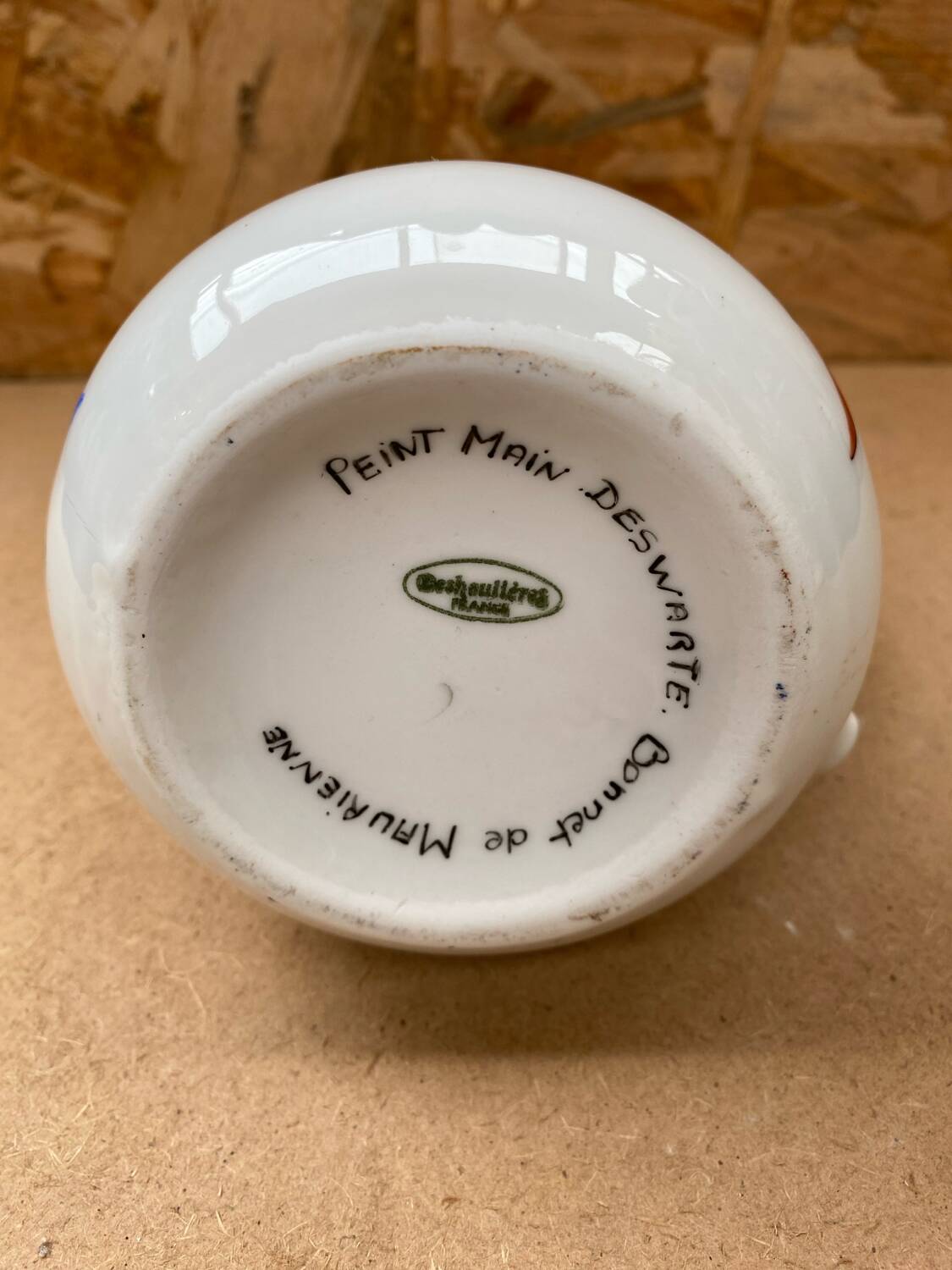 Antique Deshoulleres Deswarte Pitcher White Ceramic Painted Decor Vintage