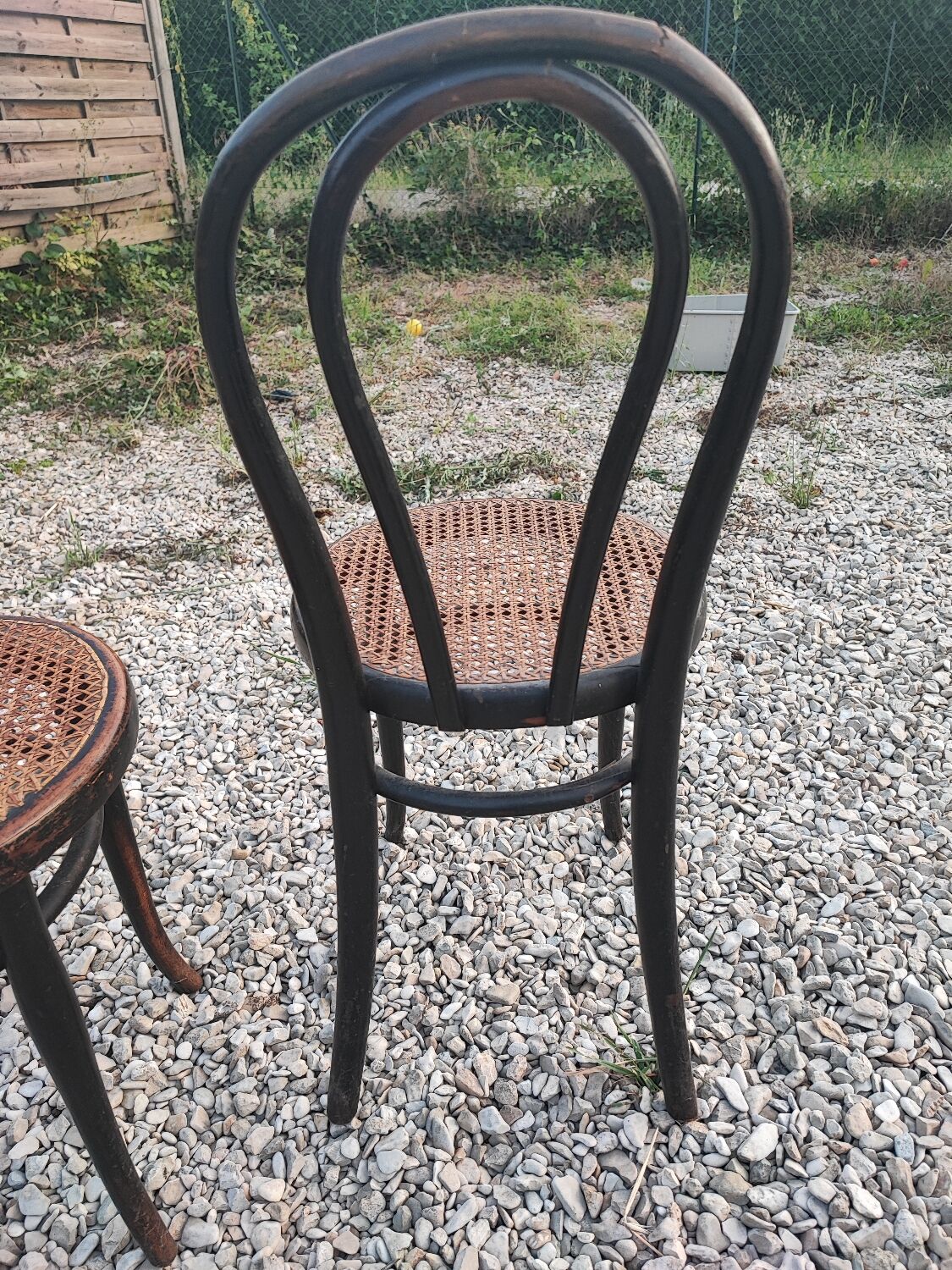 Duo chairs Thonet Austria seated cannée bistro blackened wood