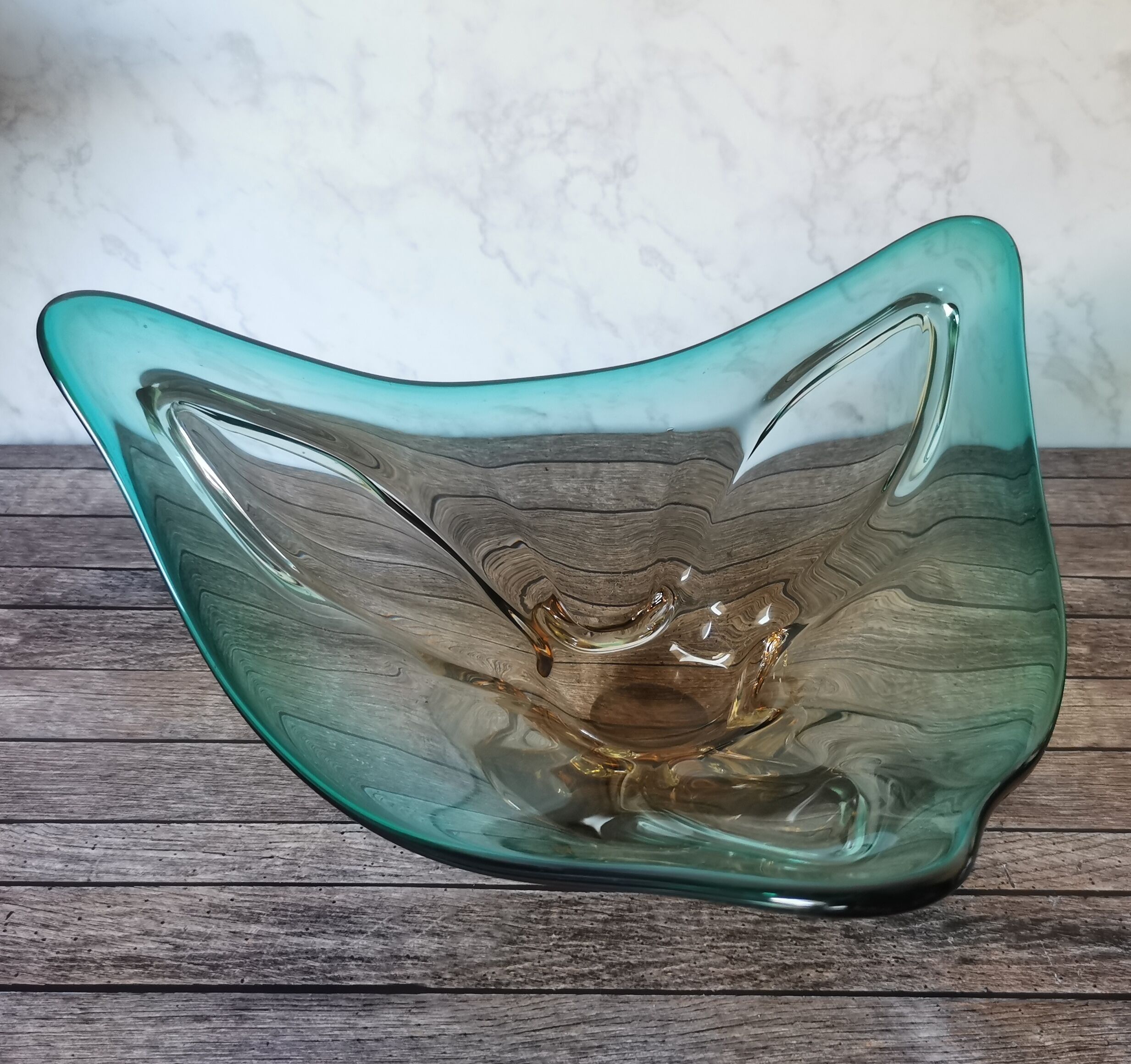 Large amber and green glass cup