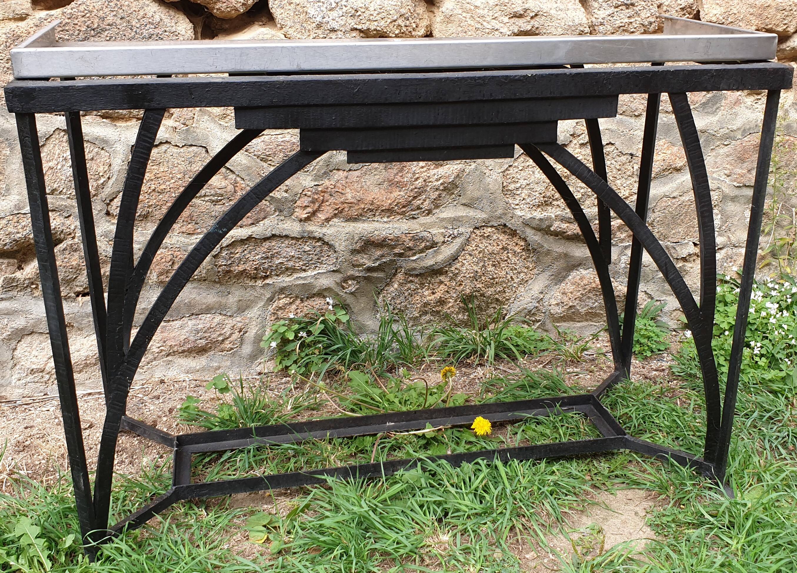 Art Deco console in wrought iron and steel (Art deco, wrought iron and steel console)