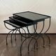3 nesting tables 1950 Jean Royère wrought iron black opaline vintage