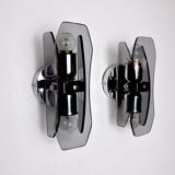 Pair of black Veca wall lamps, murano glass, Italy, 1960