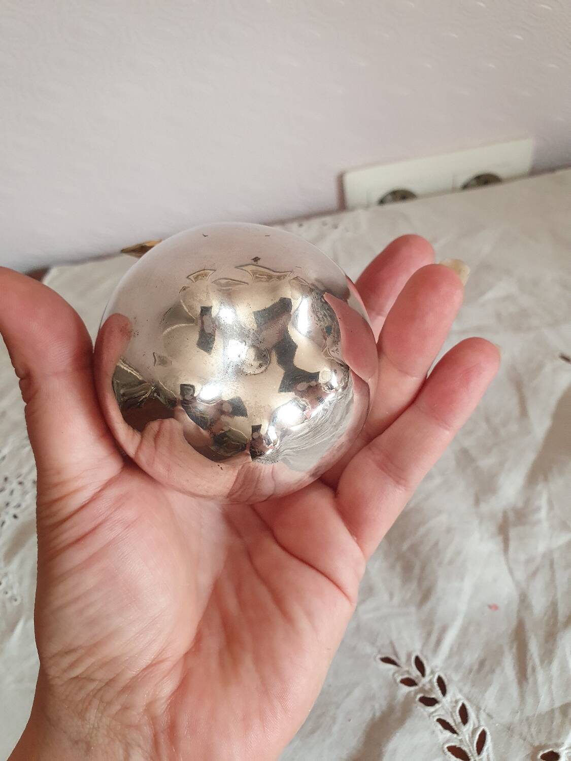 Vintage hollywood regency style apple shaped silver metal box