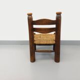 Vintage Charles Dudouyt Brutalist Low Chair in Wood and Straw