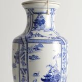 French Blue & White Willow Porcelain Table Lamp, by Louis Drimmer, Limoges