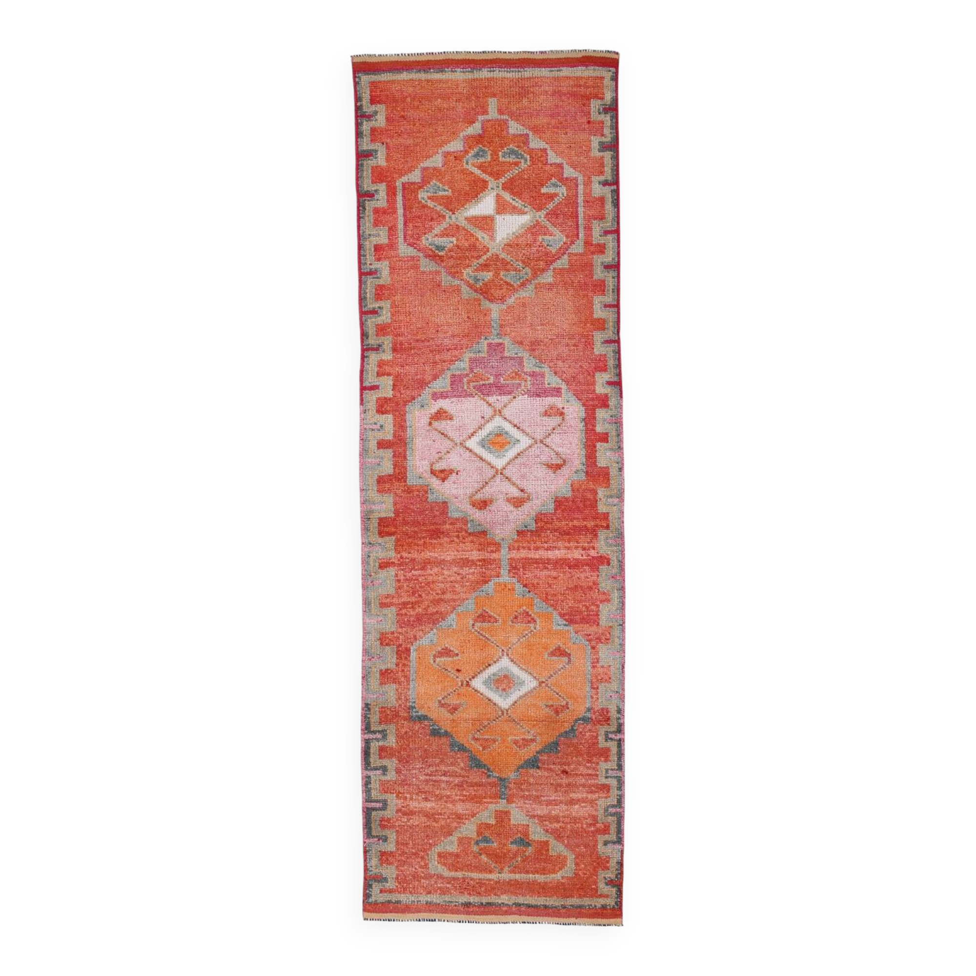 3x11 Red & Pink Super Soft Vintage Runner Rug, 98x335Cm